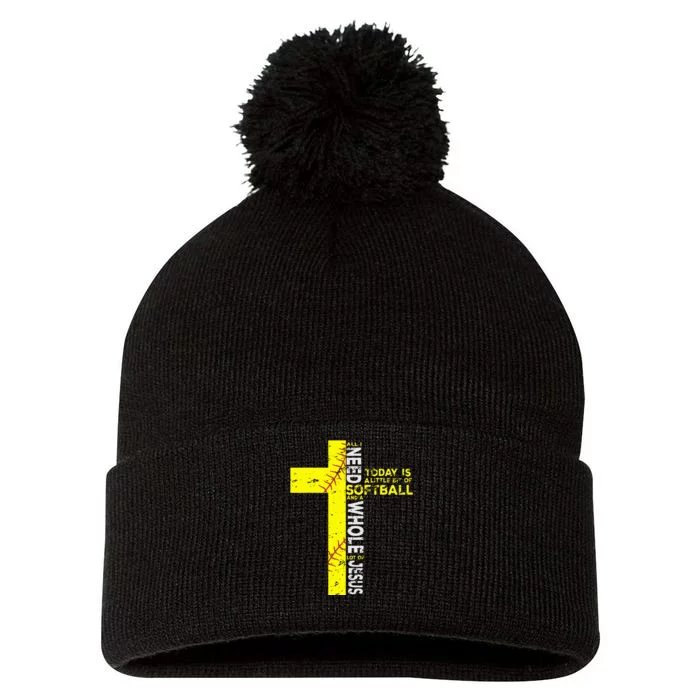 All I Need Is Softball & Jesus Christian Faith Cross Pom Pom 12in Knit Beanie