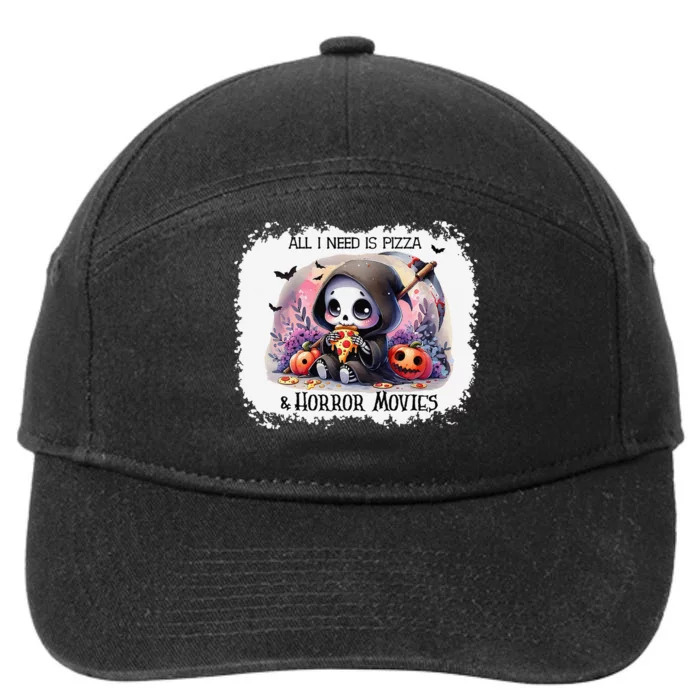 All I Need Is Pizza And Horror Movies Cute Skeleton Happy 7-Panel Snapback Hat