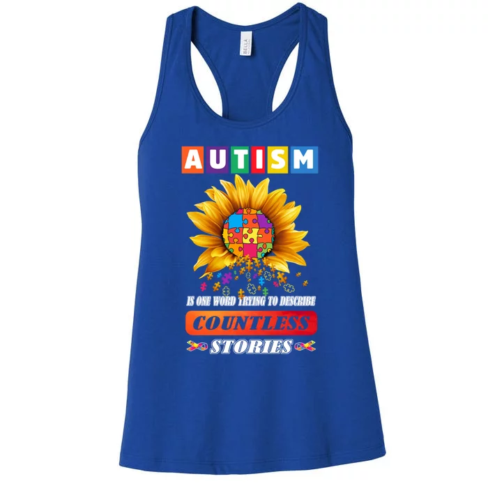 Autism Is One World Trying To Describe Millions Of Stories Meaningful Gift Women's Racerback Tank