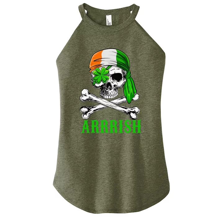 Arrish Irish Pirate Skull St Patricks Day Clover Women’s Perfect Tri Rocker Tank