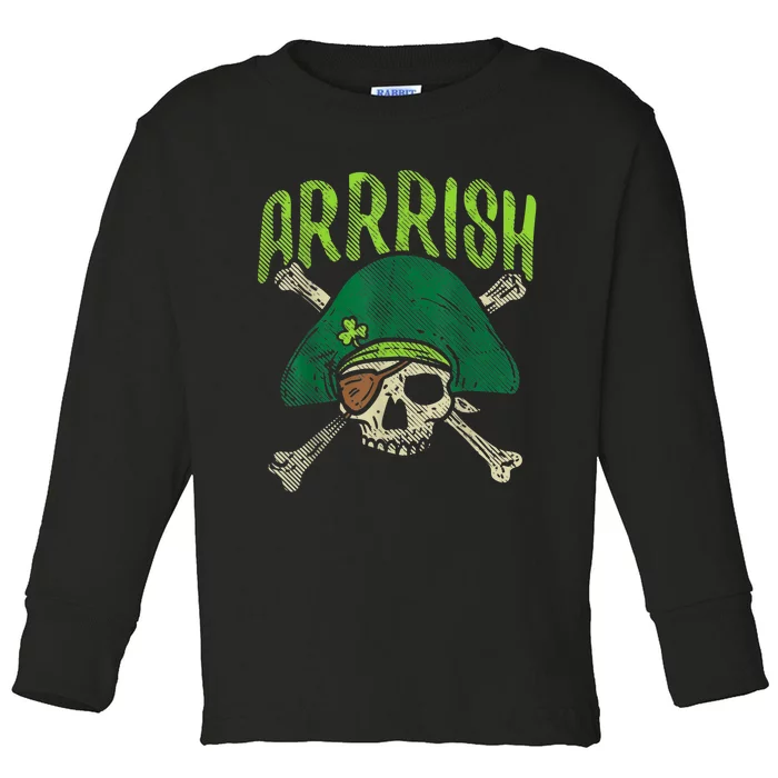 Arrish Irish Pirate Skull Leprechaun St Patricks Day Boys Toddler Long Sleeve Shirt