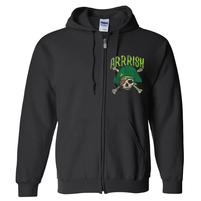 Arrish Irish Pirate Skull Leprechaun St Patricks Day Boys Full Zip Hoodie