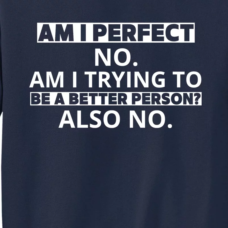 Am I Perfect No Am I Trying To Be A Better Person Also No Tall Sweatshirt