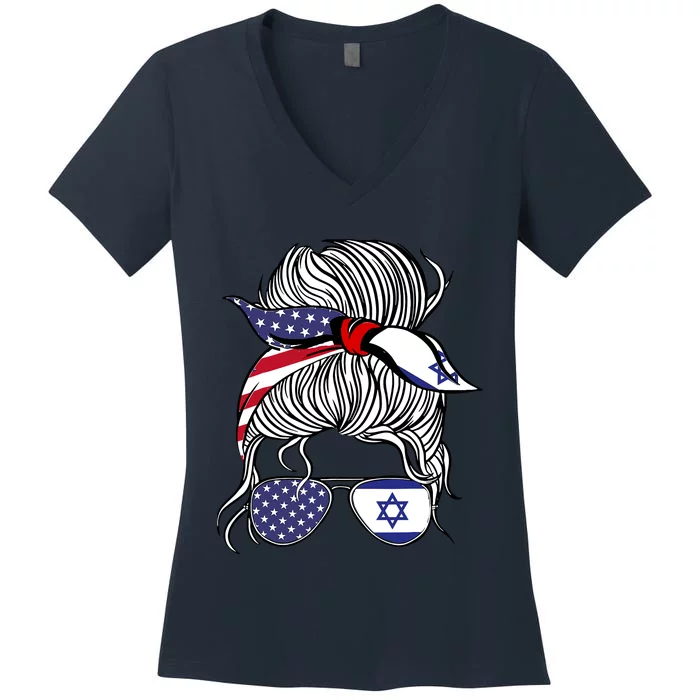 American Israeli Patriot Flag Wo Girl Israel Grown Women's V-Neck T-Shirt