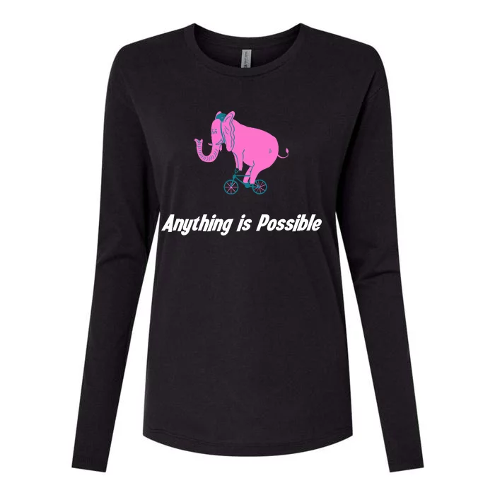 Anything Is Possible Elephant Bicycle Womens Cotton Relaxed Long Sleeve T-Shirt