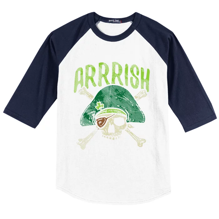 Arrish Irish Pirate Skull Leprechaun St Patricks Day Baseball Sleeve Shirt