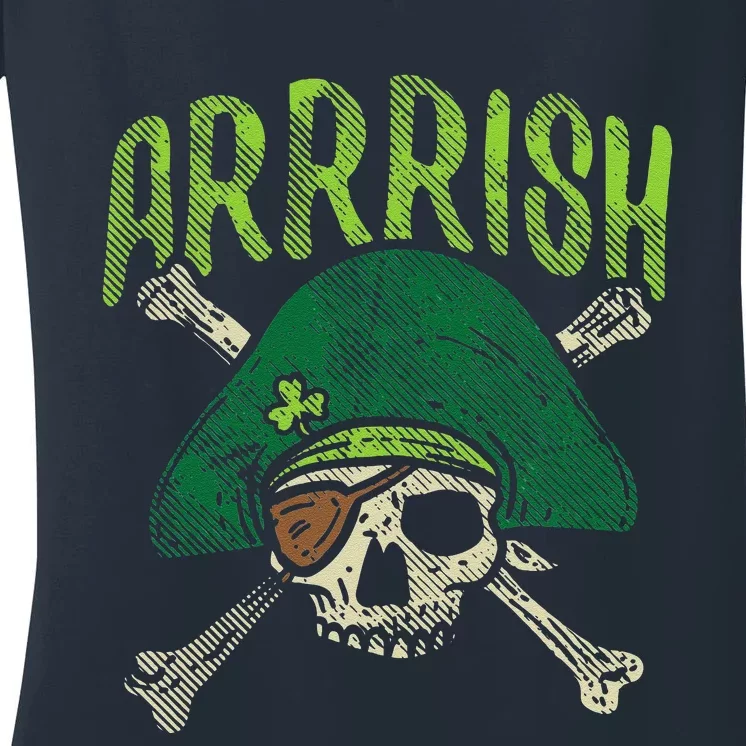 Arrish Irish Pirate Skull Leprechaun St Patricks Day Women's V-Neck T-Shirt