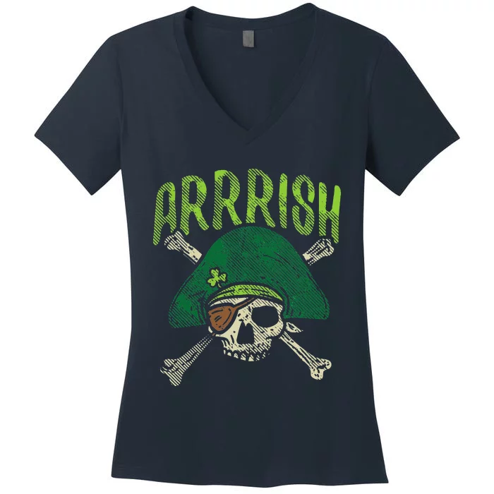 Arrish Irish Pirate Skull Leprechaun St Patricks Day Women's V-Neck T-Shirt