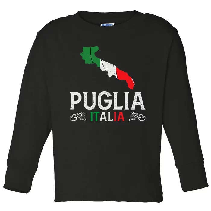 Apulia Italy Puglia Souvenir Silhouette Apulia Toddler Long Sleeve Shirt