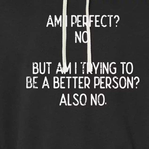 Am I Perfect No Trying Better Person Funny Sayings Garment-Dyed Fleece Hoodie