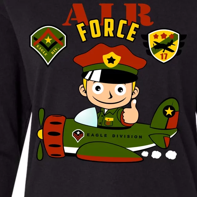 Air Force Pilot Boy Cartoon Womens Cotton Relaxed Long Sleeve T-Shirt