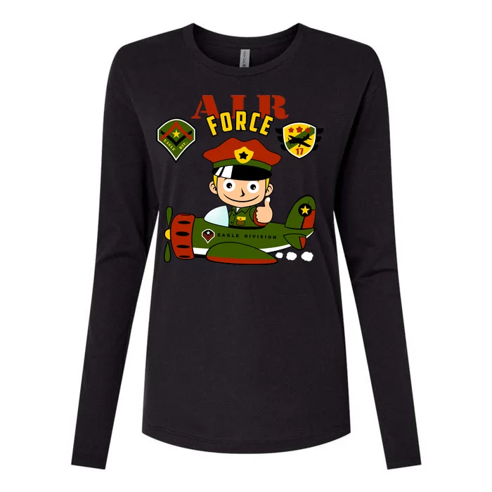 Air Force Pilot Boy Cartoon Womens Cotton Relaxed Long Sleeve T-Shirt