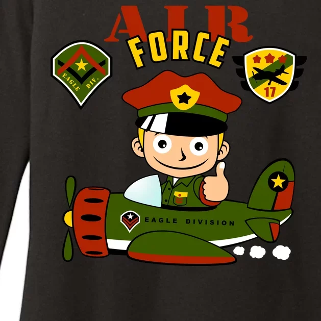 Air Force Pilot Boy Cartoon Womens CVC Long Sleeve Shirt