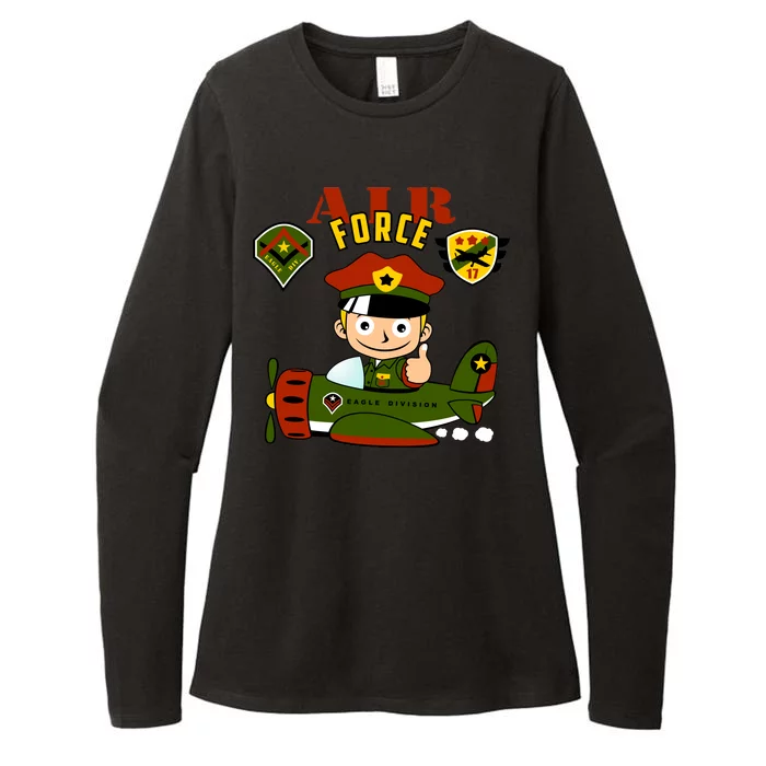 Air Force Pilot Boy Cartoon Womens CVC Long Sleeve Shirt