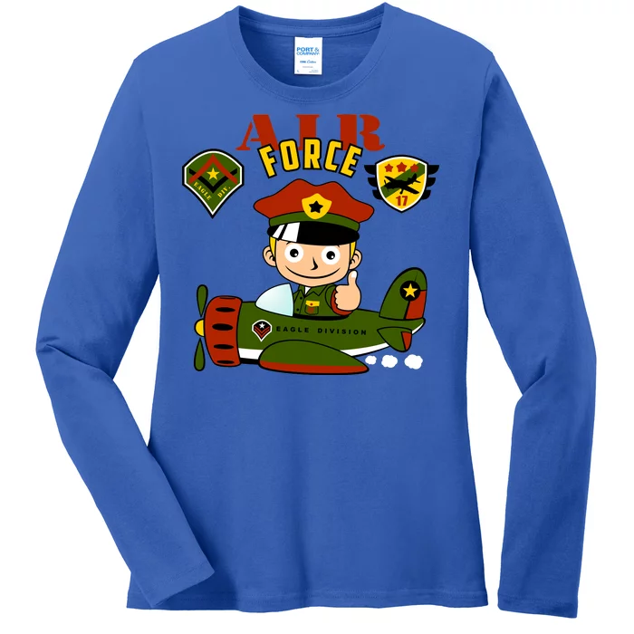 Air Force Pilot Boy Cartoon Ladies Long Sleeve Shirt