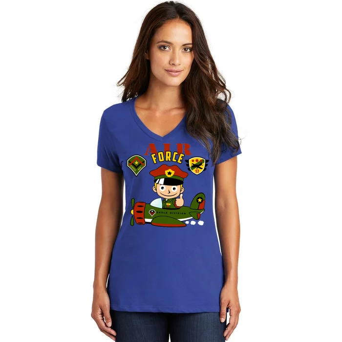 Air Force Pilot Boy Cartoon Women's V-Neck T-Shirt