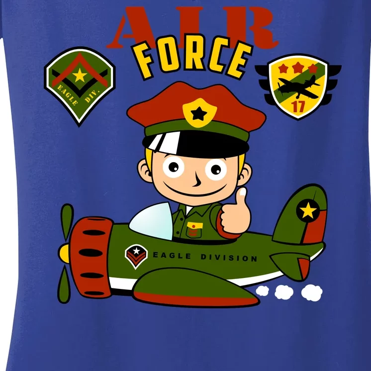 Air Force Pilot Boy Cartoon Women's V-Neck T-Shirt