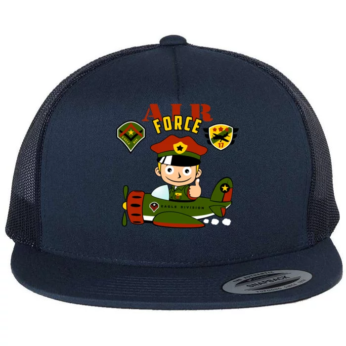 Air Force Pilot Boy Cartoon Flat Bill Trucker Hat