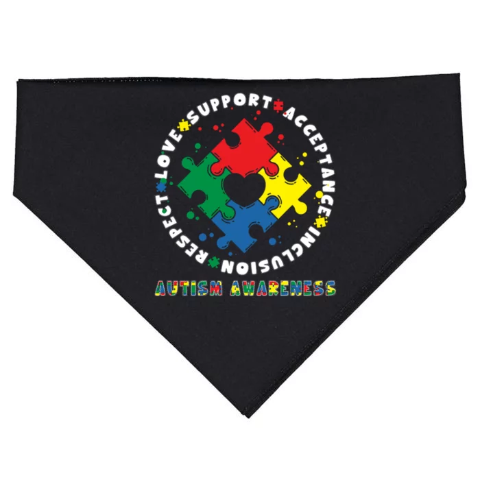 Acceptance Inclusion Respect Love Support Autism Awareness Gift USA-Made Doggie Bandana