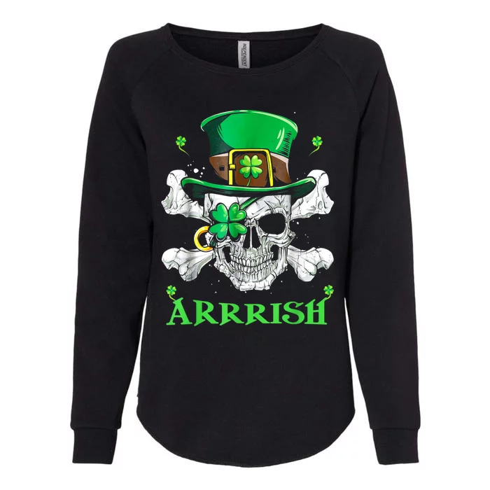 Arrrish Irish Shamrock Clover Skull St Patricks Day Womens California Wash Sweatshirt