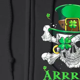 Arrrish Irish Shamrock Clover Skull St Patricks Day Full Zip Hoodie