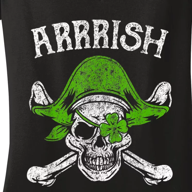 Arrrish Irish Shamrock Clover Skull St Patricks Day Women's V-Neck T-Shirt