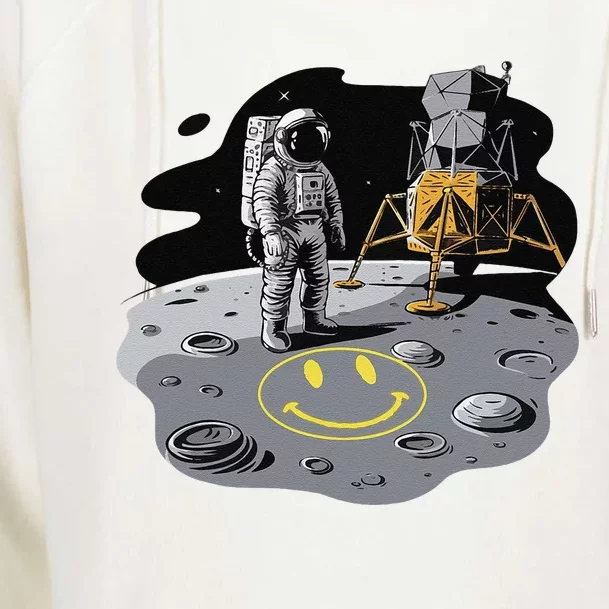 Astronaut In Space Suit Draws A Smile On The Moon In Yellow Womens Funnel Neck Pullover Hood