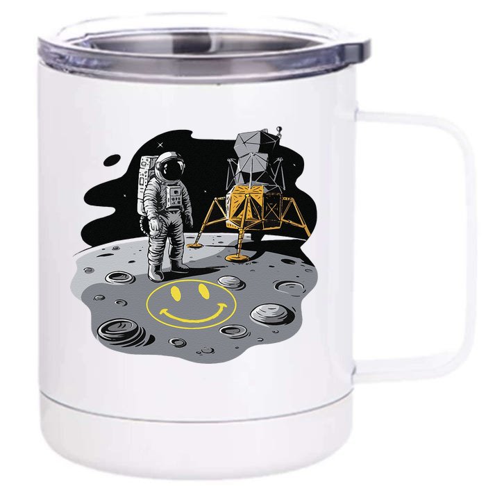 Astronaut In Space Suit Draws A Smile On The Moon In Yellow Front & Back 12oz Stainless Steel Tumbler Cup