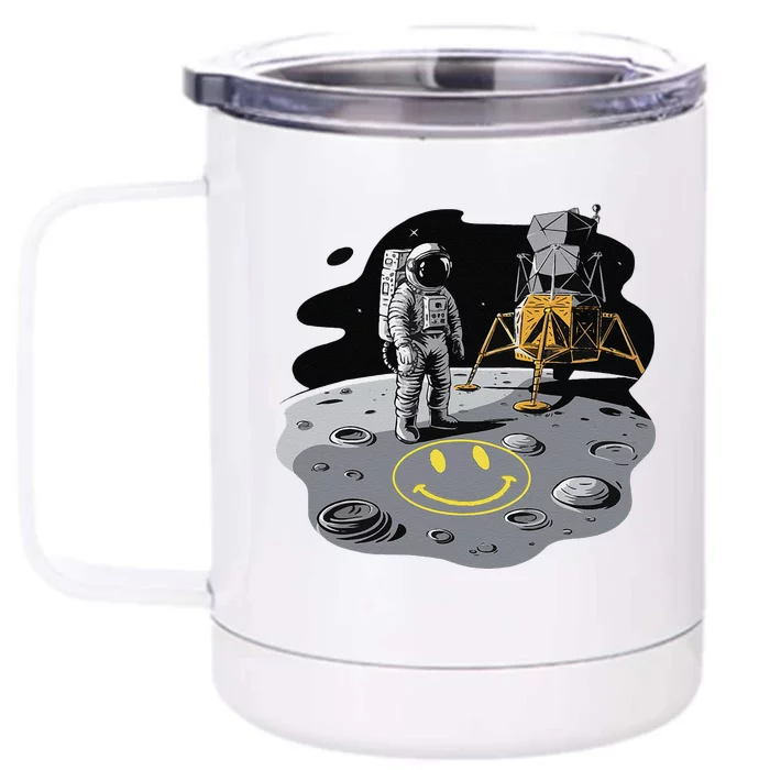 Astronaut In Space Suit Draws A Smile On The Moon In Yellow Front & Back 12oz Stainless Steel Tumbler Cup