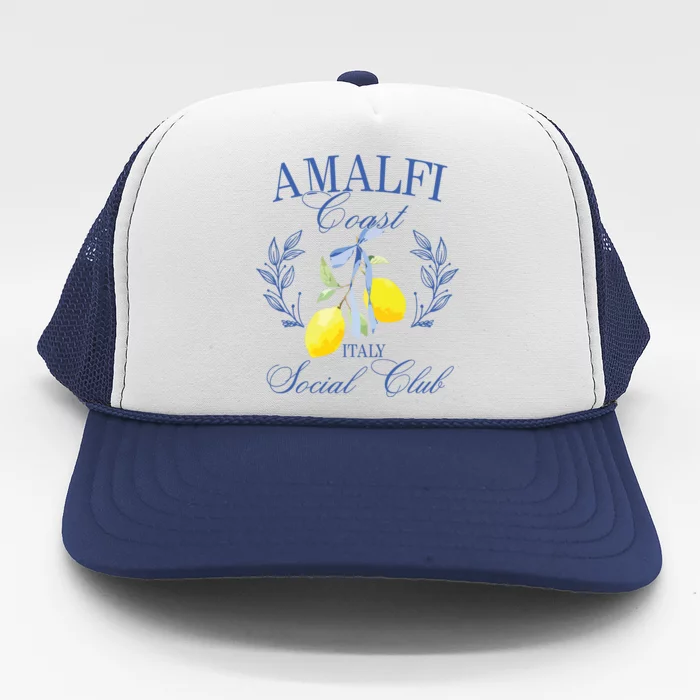 Amalficoast Iitaly Social Club Travel Trip Vacation Lemon Trucker Hat