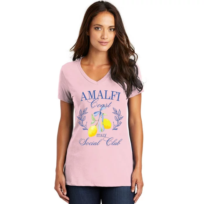 Amalficoast Iitaly Social Club Travel Trip Vacation Lemon Women's V-Neck T-Shirt