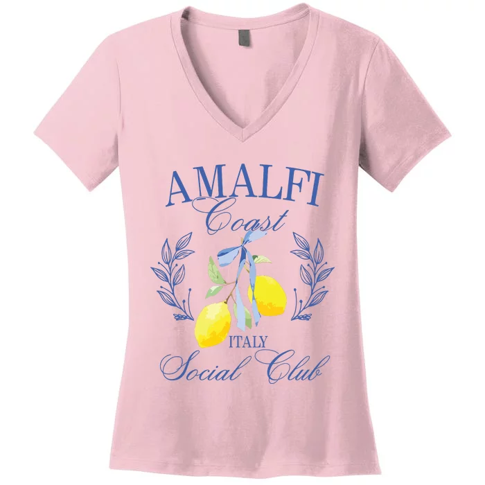 Amalficoast Iitaly Social Club Travel Trip Vacation Lemon Women's V-Neck T-Shirt