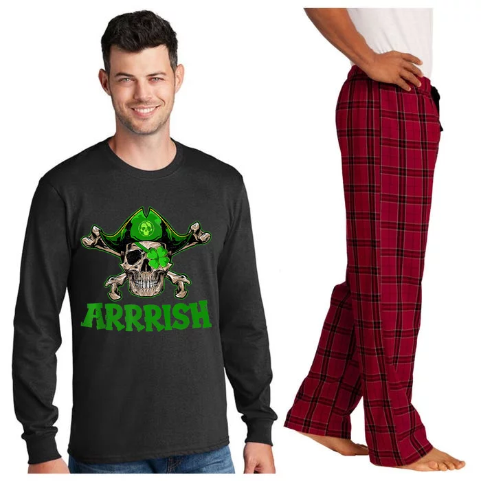 Arrrish Irish Shamrock Clover Skull St Patricks Day Long Sleeve Pajama Set