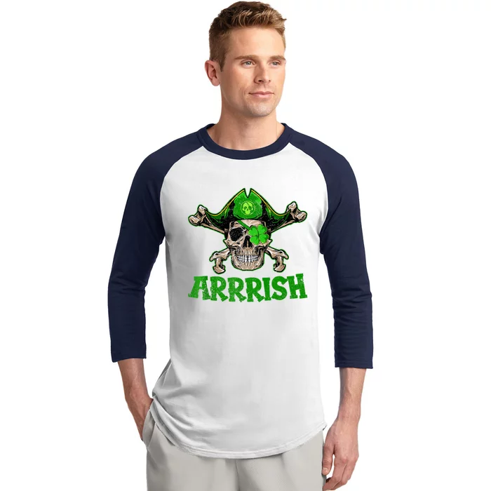 Arrrish Irish Shamrock Clover Skull St Patricks Day Baseball Sleeve Shirt