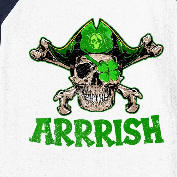 Arrrish Irish Shamrock Clover Skull St Patricks Day Baseball Sleeve Shirt