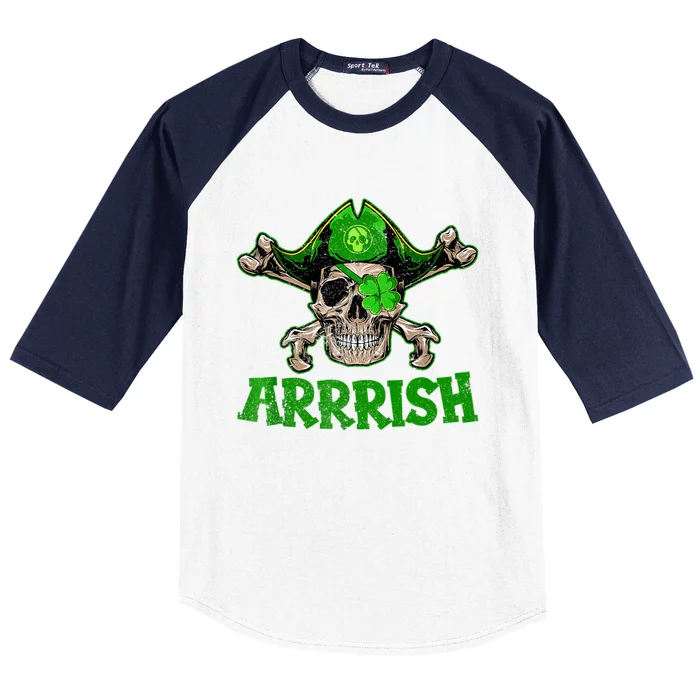 Arrrish Irish Shamrock Clover Skull St Patricks Day Baseball Sleeve Shirt