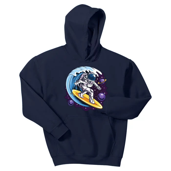 Astronaut Is Surfing Among The Space Waves Kids Hoodie