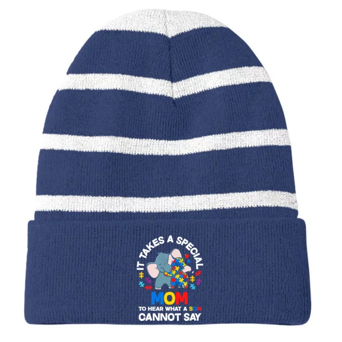 Autism It Takes A Special Mom Autistic Son Proud Autism Mom Striped Beanie with Solid Band