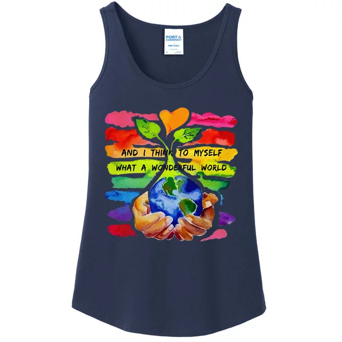 And I Think To Myself What A Wonderful World Earth Day Ladies Essential Tank