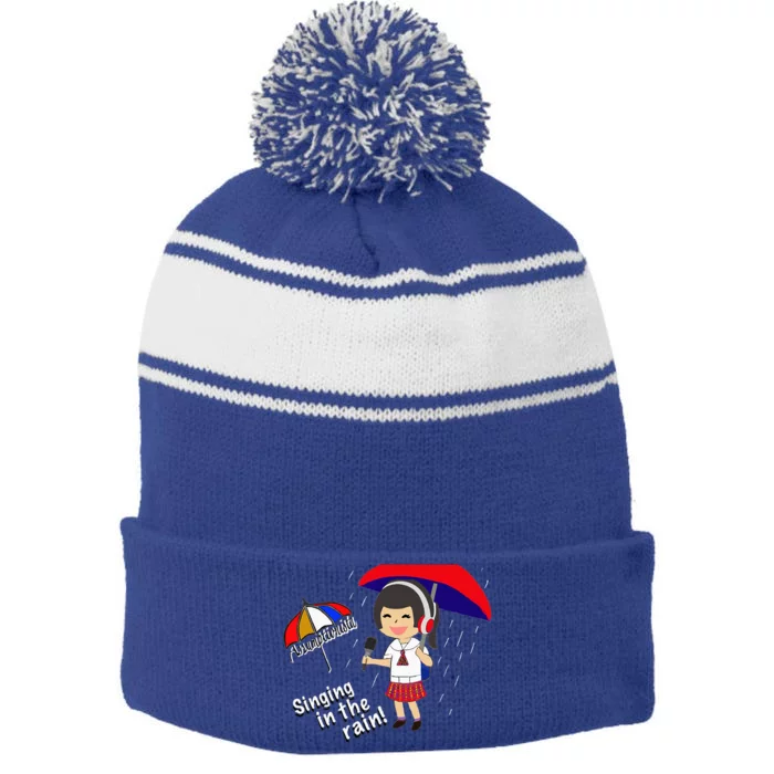 Assumptionista_Singing In The Rain! Stripe Pom Pom Beanie