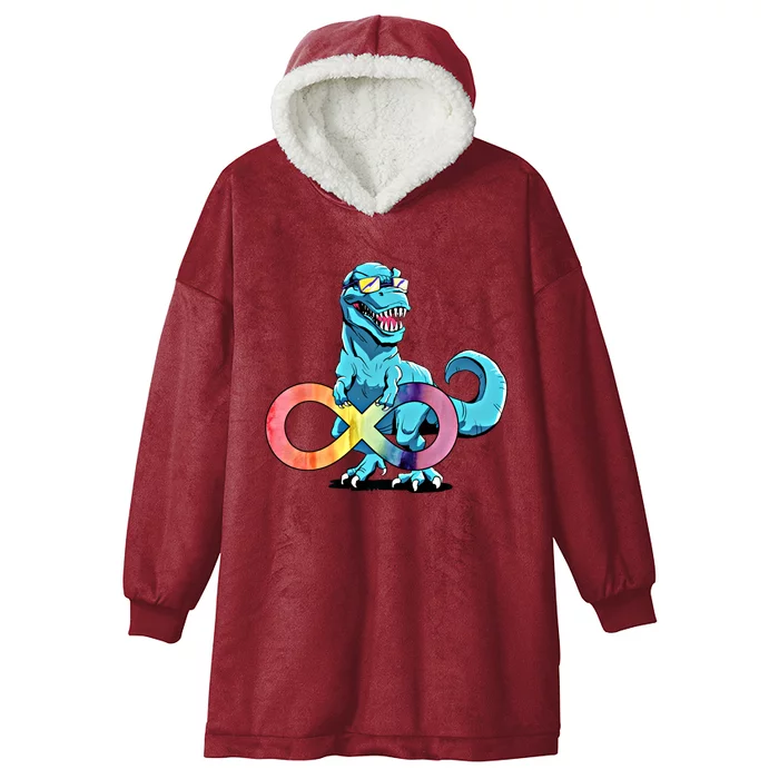 Autism Infinity Trex Dinosaur Gift Hooded Wearable Blanket