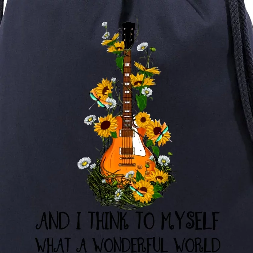 And I Think To Mys What A Wonderful World Hippie Guitar Great Gift Drawstring Bag