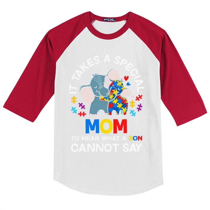 Autism It Takes A Special Mom Autistic Son Proud Autism Mom Kids Colorblock Raglan Jersey