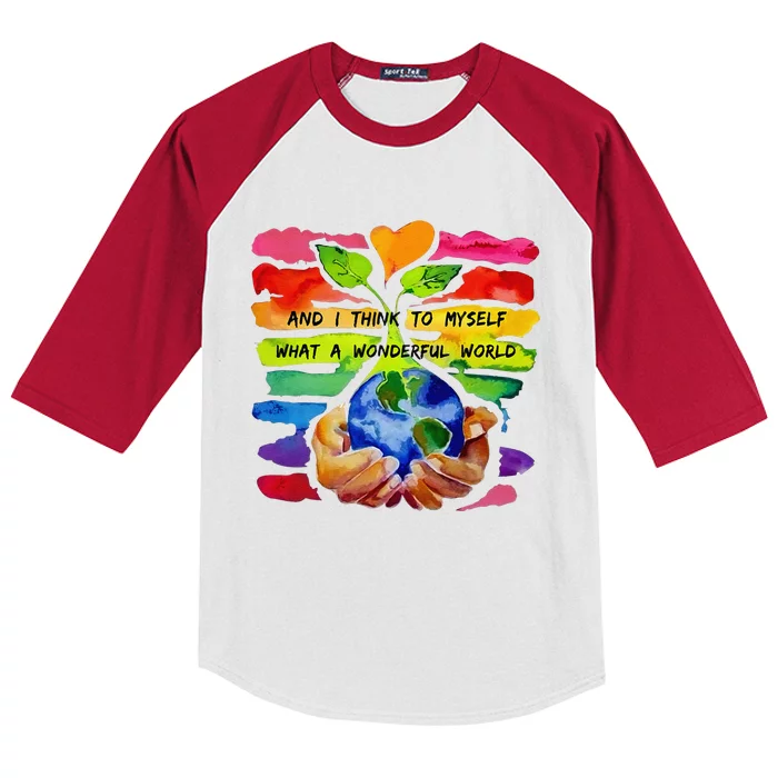 And I Think To Myself What A Wonderful World Earth Day Kids Colorblock Raglan Jersey