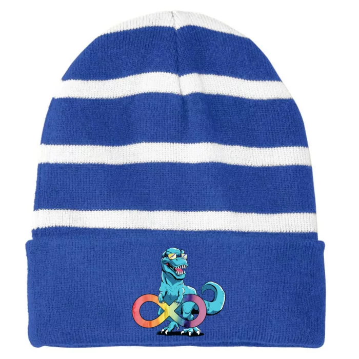 Autism Infinity Trex Dinosaur Gift Striped Beanie with Solid Band