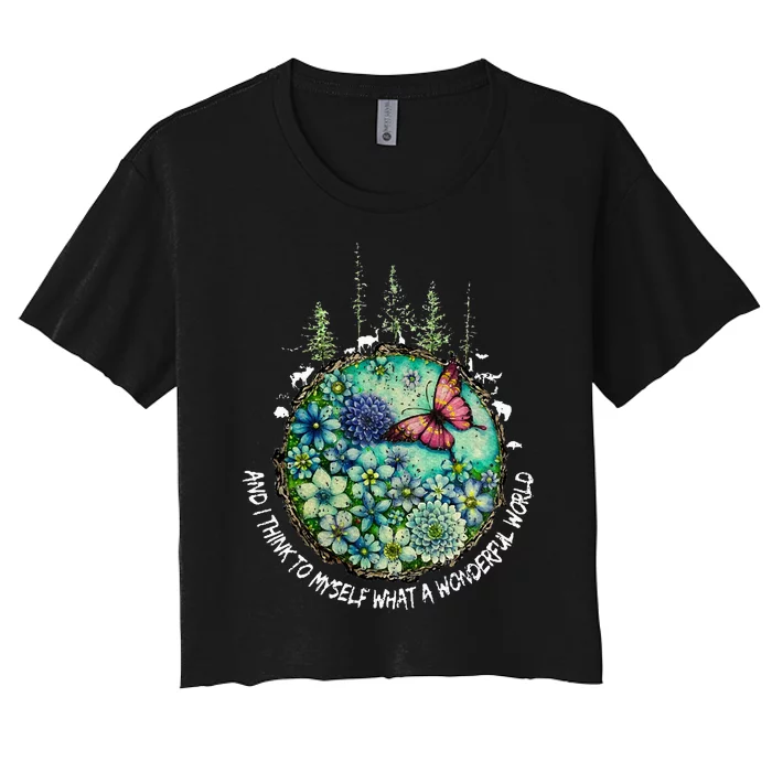 And I Think To Myself What A Wonderful World Hippie Peace Women's Crop Top Tee