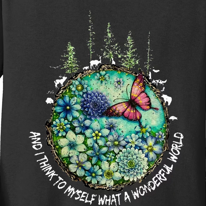 And I Think To Myself What A Wonderful World Hippie Peace Kids Long Sleeve Shirt