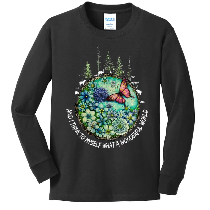 And I Think To Myself What A Wonderful World Hippie Peace Kids Long Sleeve Shirt