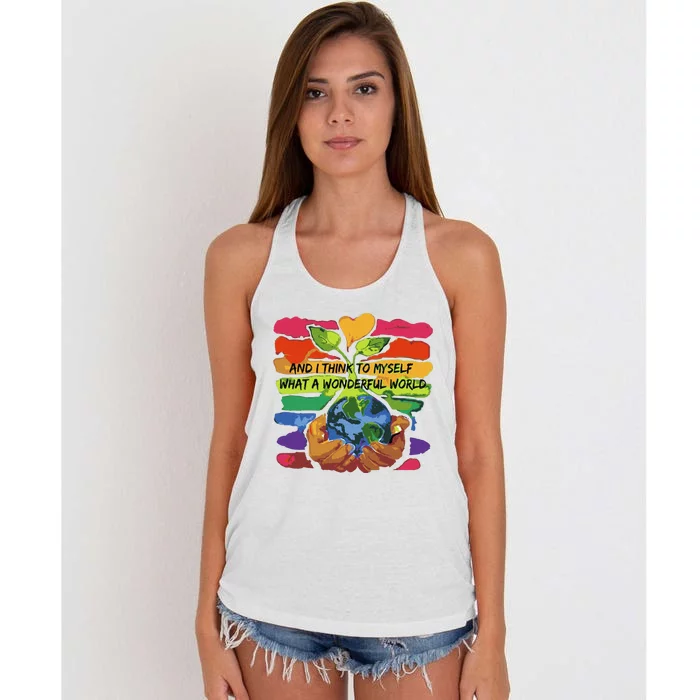 And I Think To Myself What A Wonderful World Women's Knotted Racerback Tank