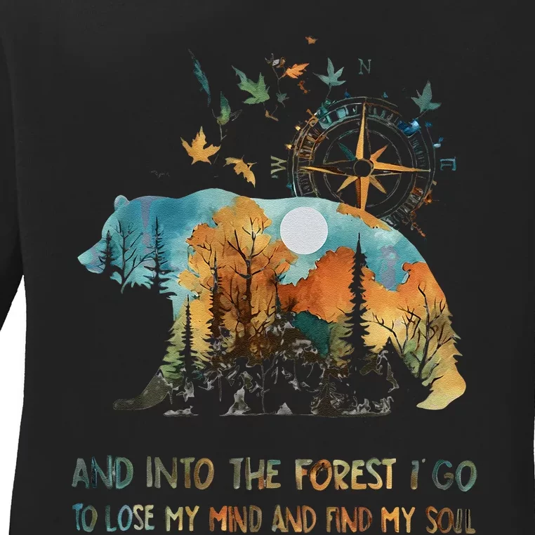 And Into The Forest I Go To Lose My Mind Camping Bear Gift Ladies Long Sleeve Shirt